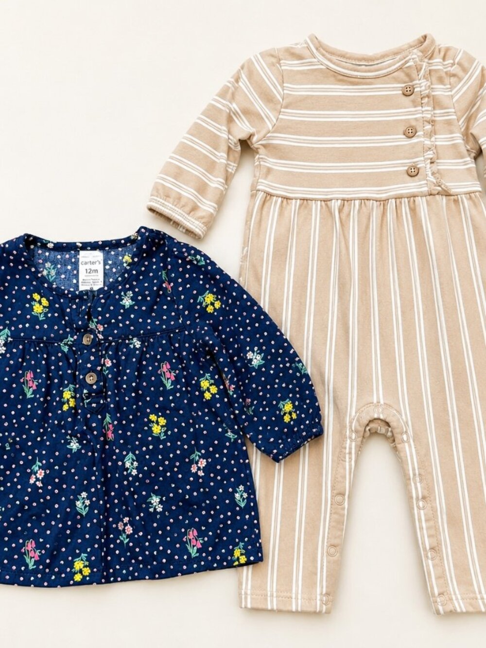 Carter's Baby Girls Floral Top Striped Romper 2-Piece Bundle - 12M